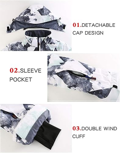 Miniatura 4 de YEEFINE Traje de esquí para hombre, chaqueta de esquí y pantalones, impermeable, traje de nieve para exteriores, cálido invierno, chaquetas de