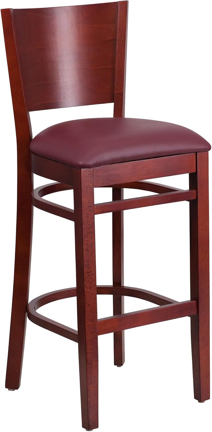 Walnut Solid Back Wooden Barstool with Footrest