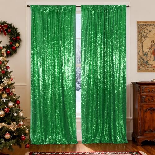 Cortinas de fondo de lentejuelas verdes 4 paneles 2ftx8ft miniatura 3