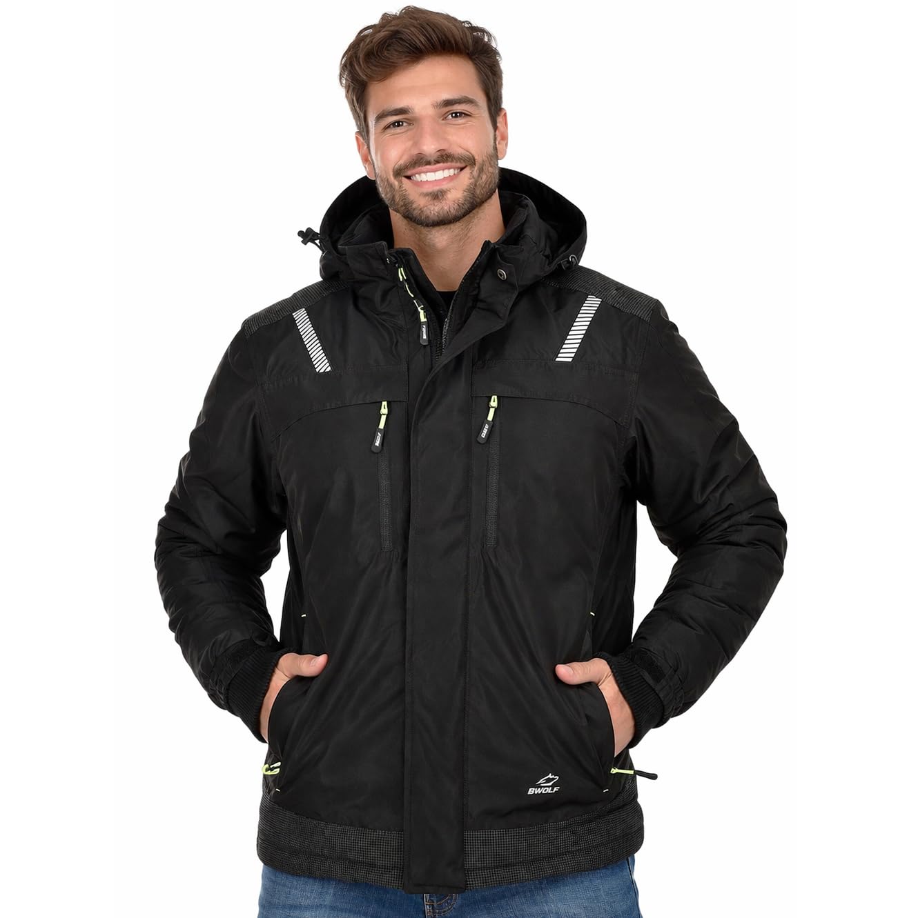 BWOLF OLYMPIA Outdoor Jacken für Männer Arbeitsjacke Herren Winter Herren Winter Wasserdichte Winddichte Winterjacke Arbeitsjacke Warme mit Kapuze
