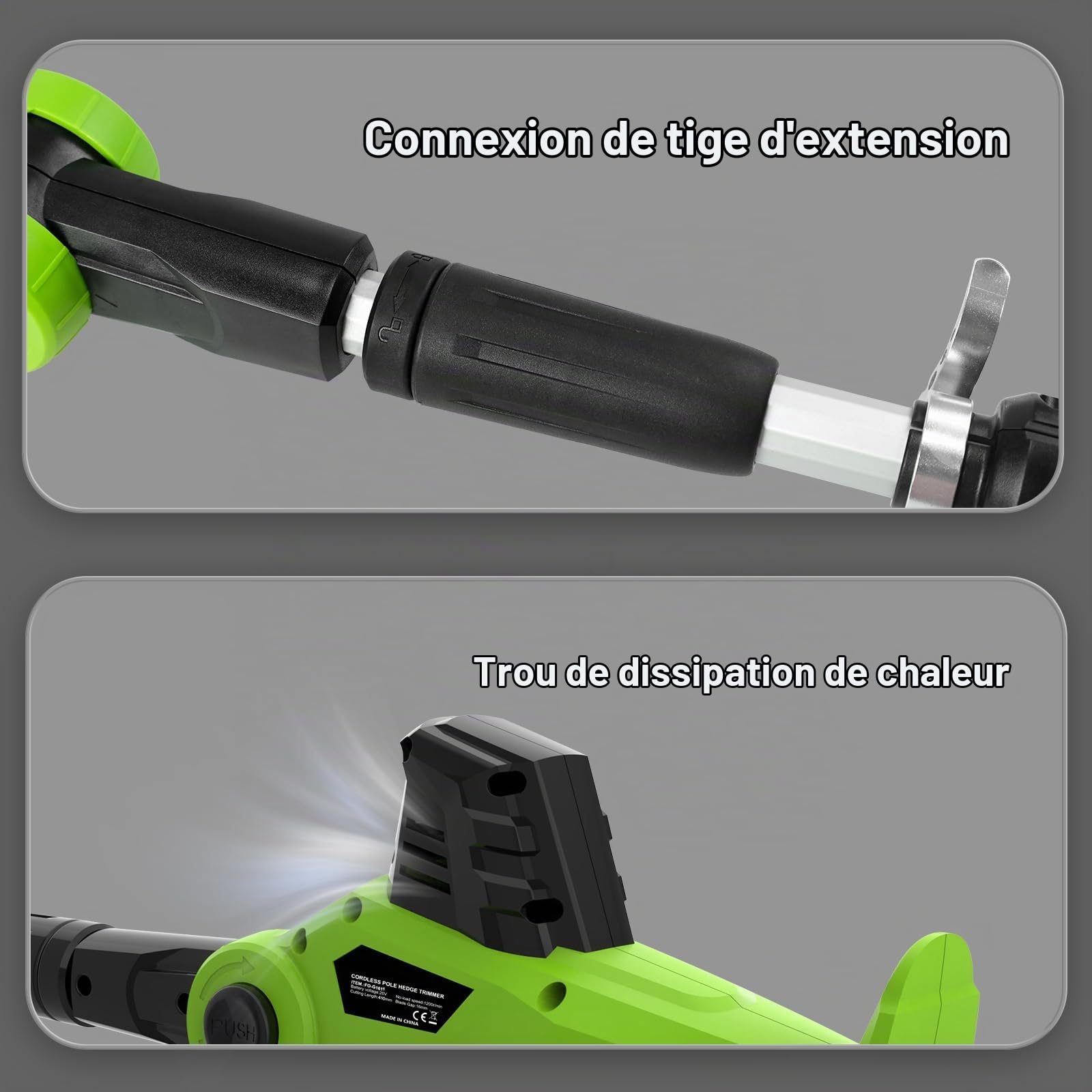 Taille Haie Télescopique Sans Fil, Taille-Haies Électrique Sans Fil 20V 2.0Ah, (Longueur: 41cm,Capacité: 16mm), Multifunktion Taille-Haies, Avec 1 Batterie Chargeur, Pole D'extension De Cutter