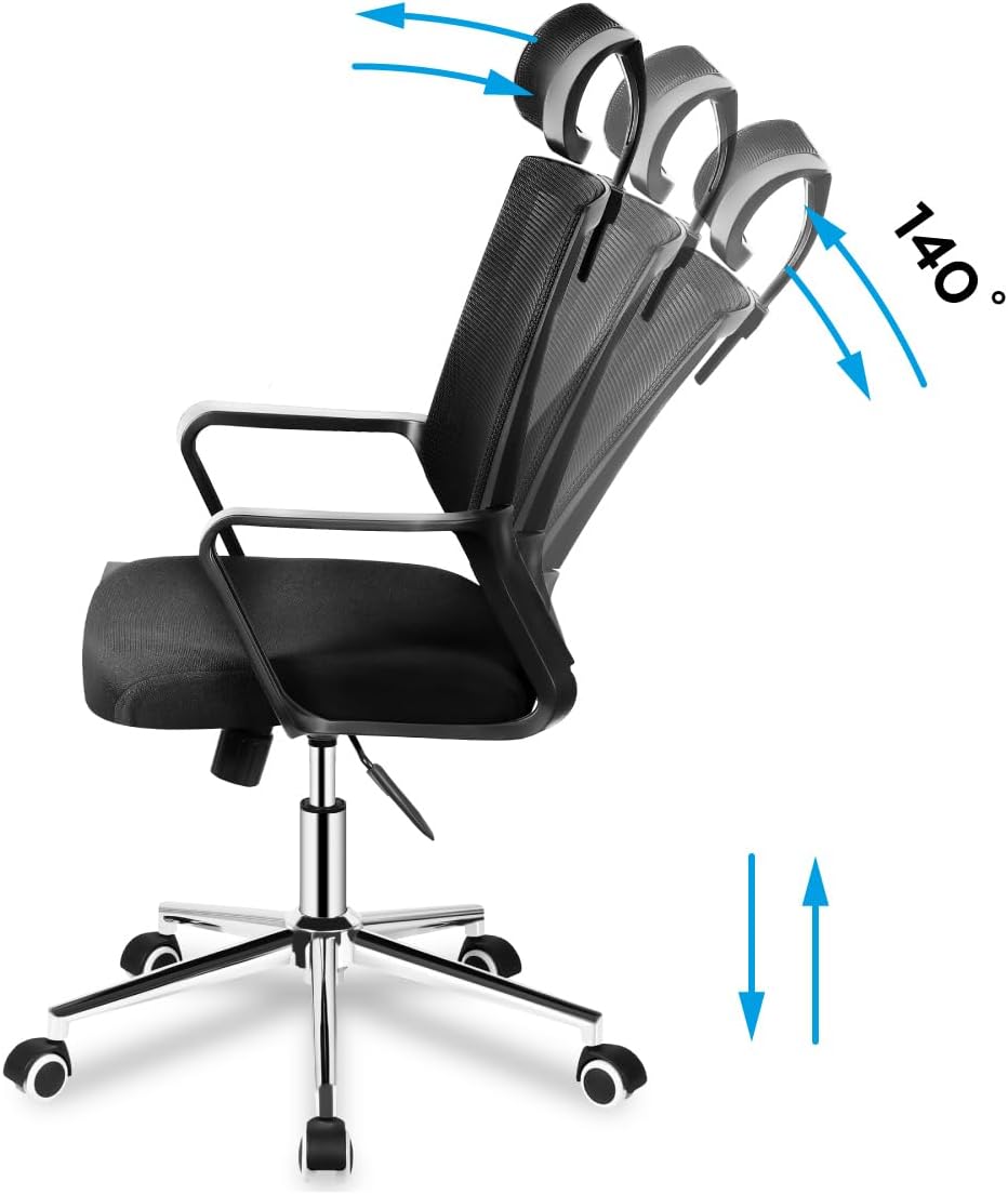 Diagram showing the recline and height adjustment of the office chair