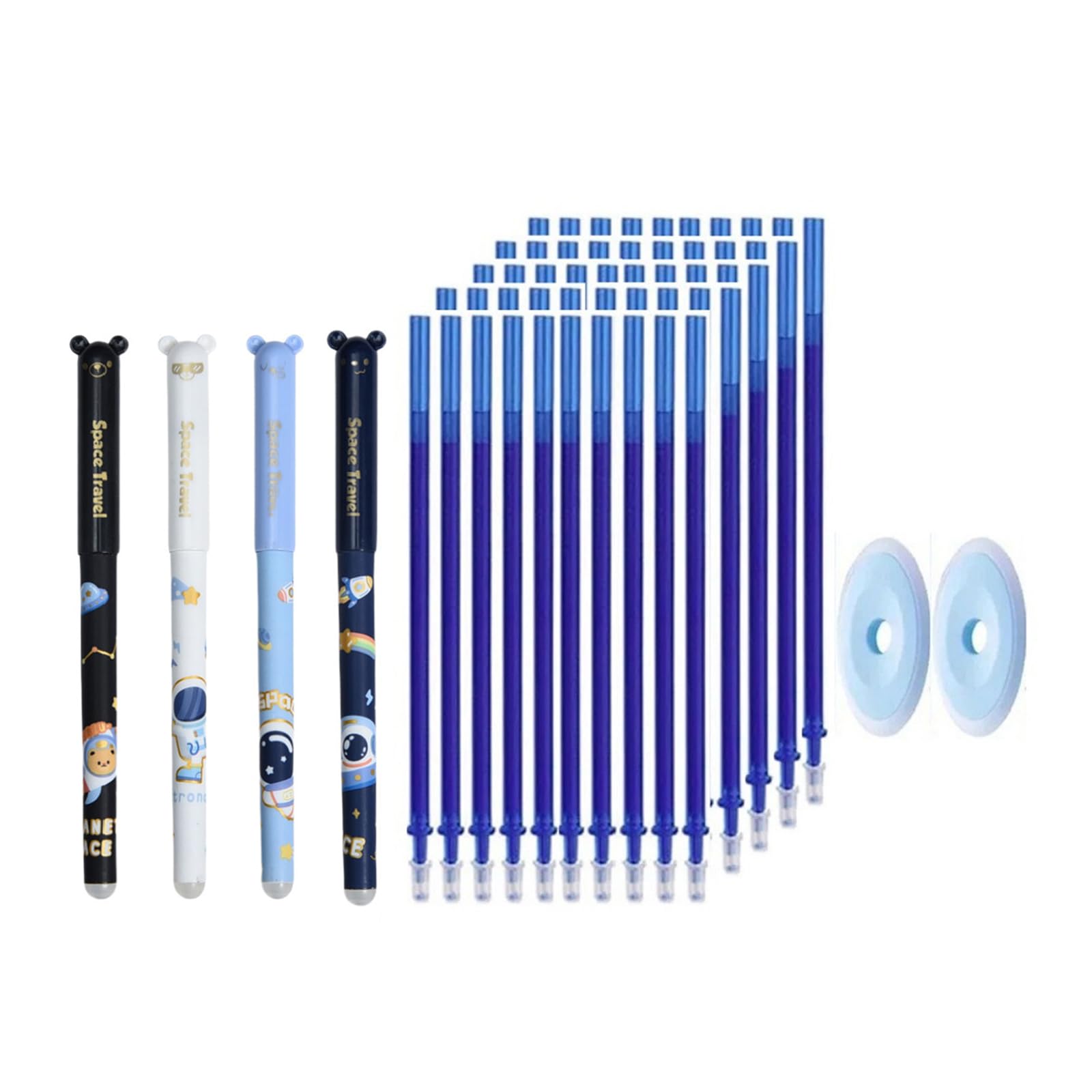 Elnwnnkc 4Pieces Cartoon Gel Pen with Refills and Eraser Erasable Gel 0.5mm Needle Tip Writing for Writing Cartoon Astronaut