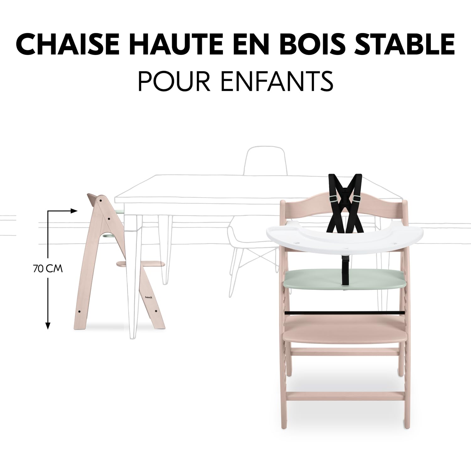 hauck Chaise Haute Bébé Évolutive Arketa jusqu'à 130 kg, Whitewashed Mint | Avec plateau de jeu (jeux non inclus), assise et repose-pieds réglables sur 13 positions, harnais 5 points, dès 6 mois