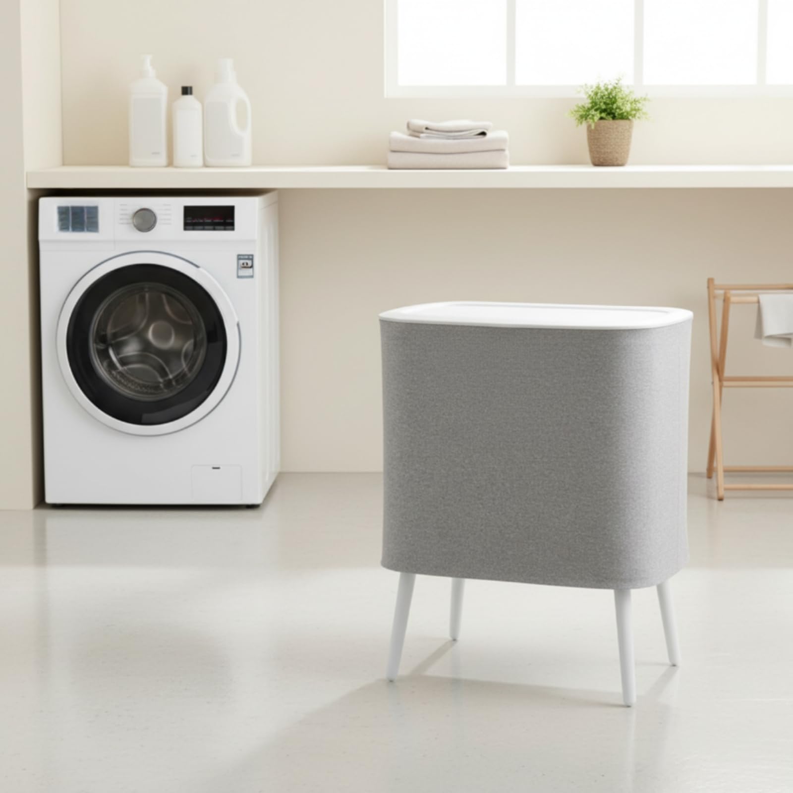 predolo wäschekorb mit deckel modern faltbarer wäschesammler leicht wäschetruhe mit beinen für schlafzimmer, 50L, 70498H Hochbeiniger Faltbarer Wäschekorb