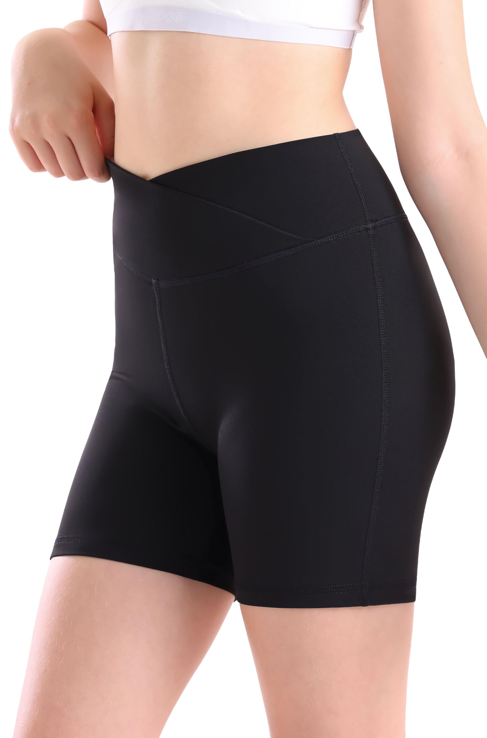 MEJING V Cross Waist Athletic Shorts: Soft Bike & Gym Shorts for Girls (Yoga, Gymnastics, Cheer)
