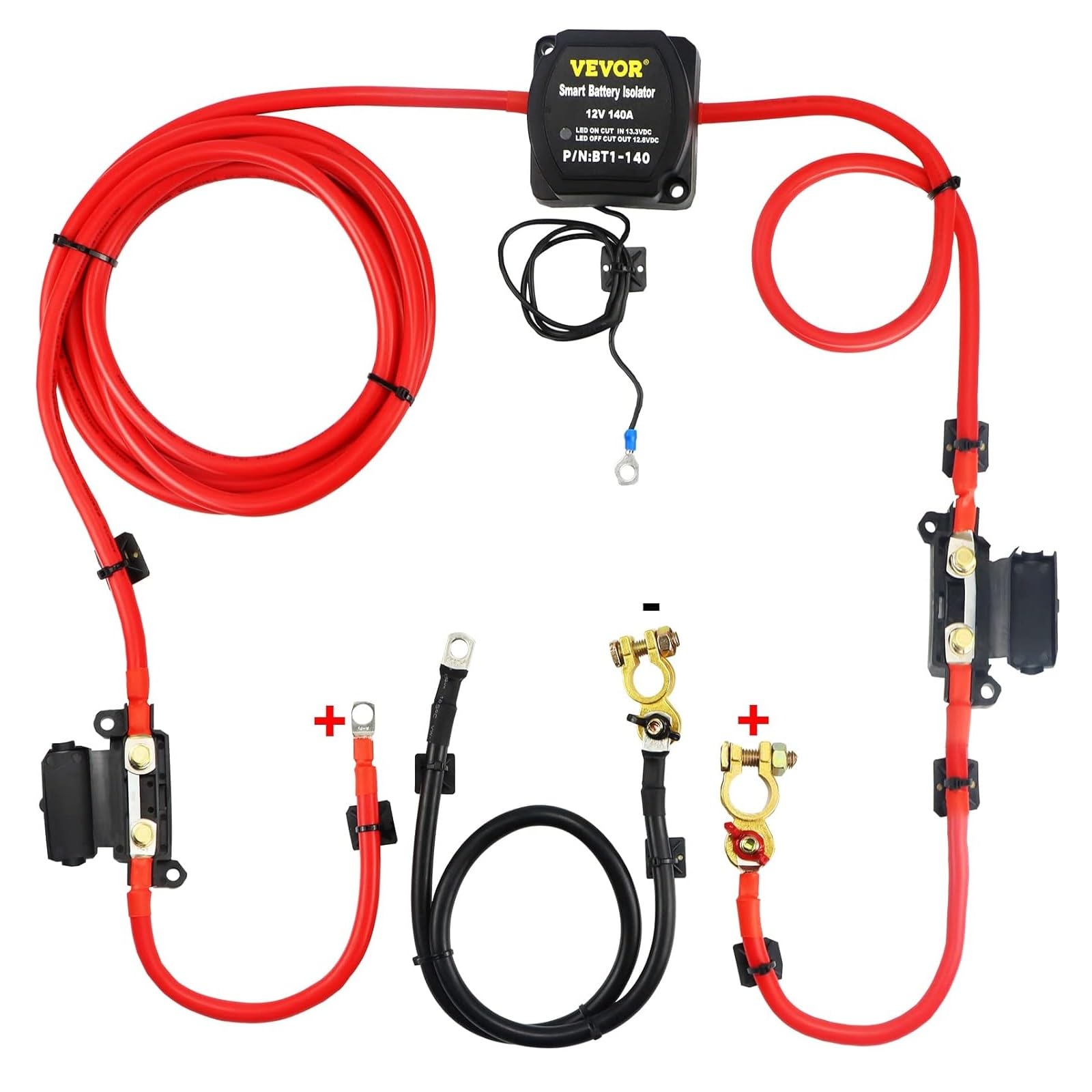 Split Charge Relay Kit, 6mtr 12V, Automatic Dual Battery Isolator Kit with 140AMP Voltage Sense Relay VSR, Compatible with RV Marine Car Vehicle Truck Caravan Camper Yacht ATV UTV Boats Workshop