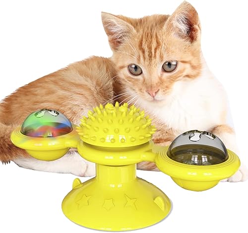 Molino de viento para gatos con hierba gatera, juguetes interactivos giratorios para gatos con ventosa, juguete de masaje giratorio para gatos de