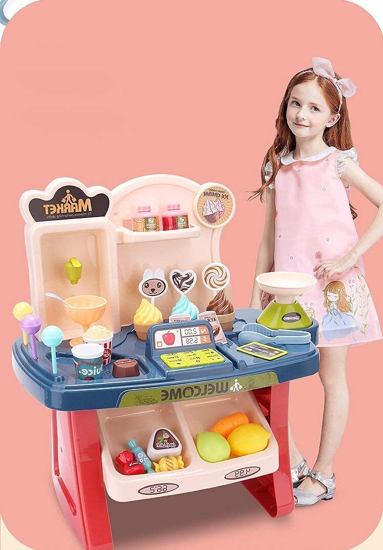 Honestum Plastic Play New Toy Supermarket Shop|Mini Market Play Toy Set With Light And Sound Effect For Kids (33 Pieces)