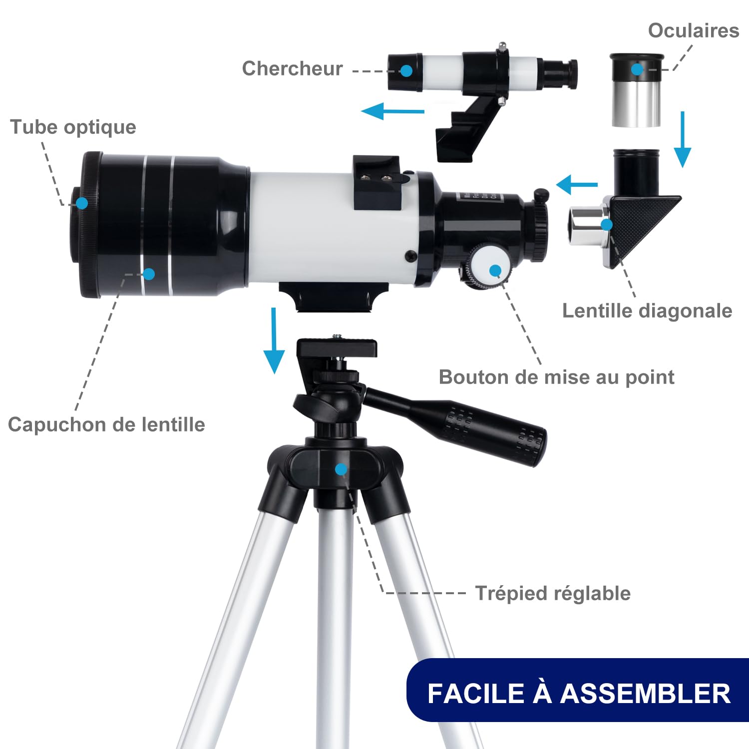 ESAKO Télescope pour Enfants & Débutants, 70 mm Télescopes réfracteurs Astronomiques avec 3 Oculaires, Adaptateur de téléphone, Filtre Lunaire