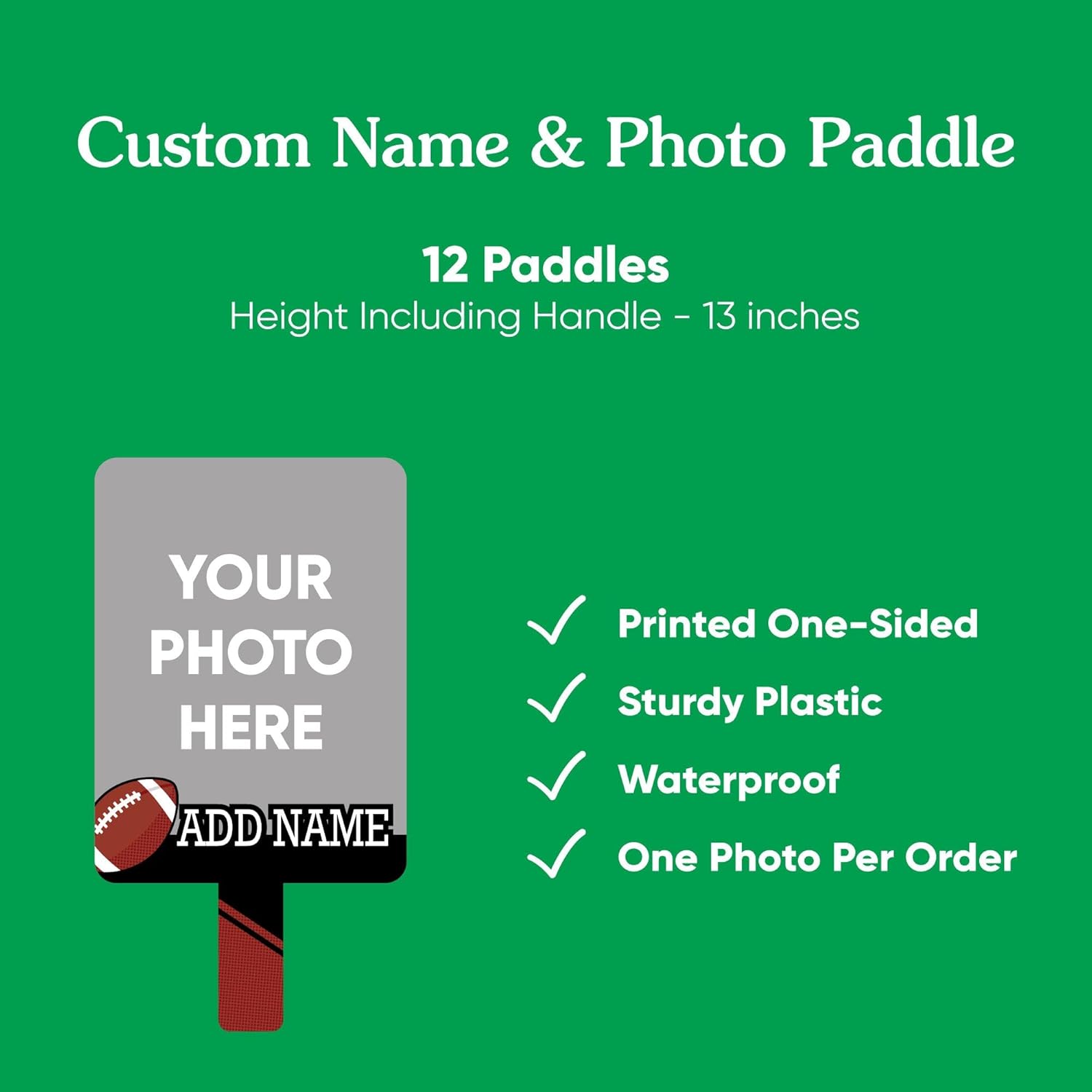 Big Dot of Happiness Custom Football Photo Paddles, Senior Night Face Fans with Handles, Personalized Graduation Big Head on Stick, Sports Face Cutouts, Party Photo Booth Props, 12pc