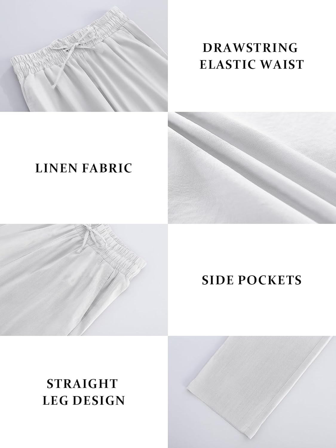 JEKAOYI Womens High Waist Casual Pants Drawstring Straight Leg Vacation Comfy Lounge Pocket Linen Trousers - Image 5