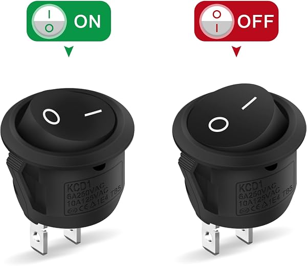 5 Pièces Interrupteur 12 V, Hanibos Mini Bouton ON OFF 10 A/125 V 6 A/250 V, Interrupteur à Bascule Ronds Verrouillables Noir pour Voiture, Bateau, Appareils Ménagers - 3