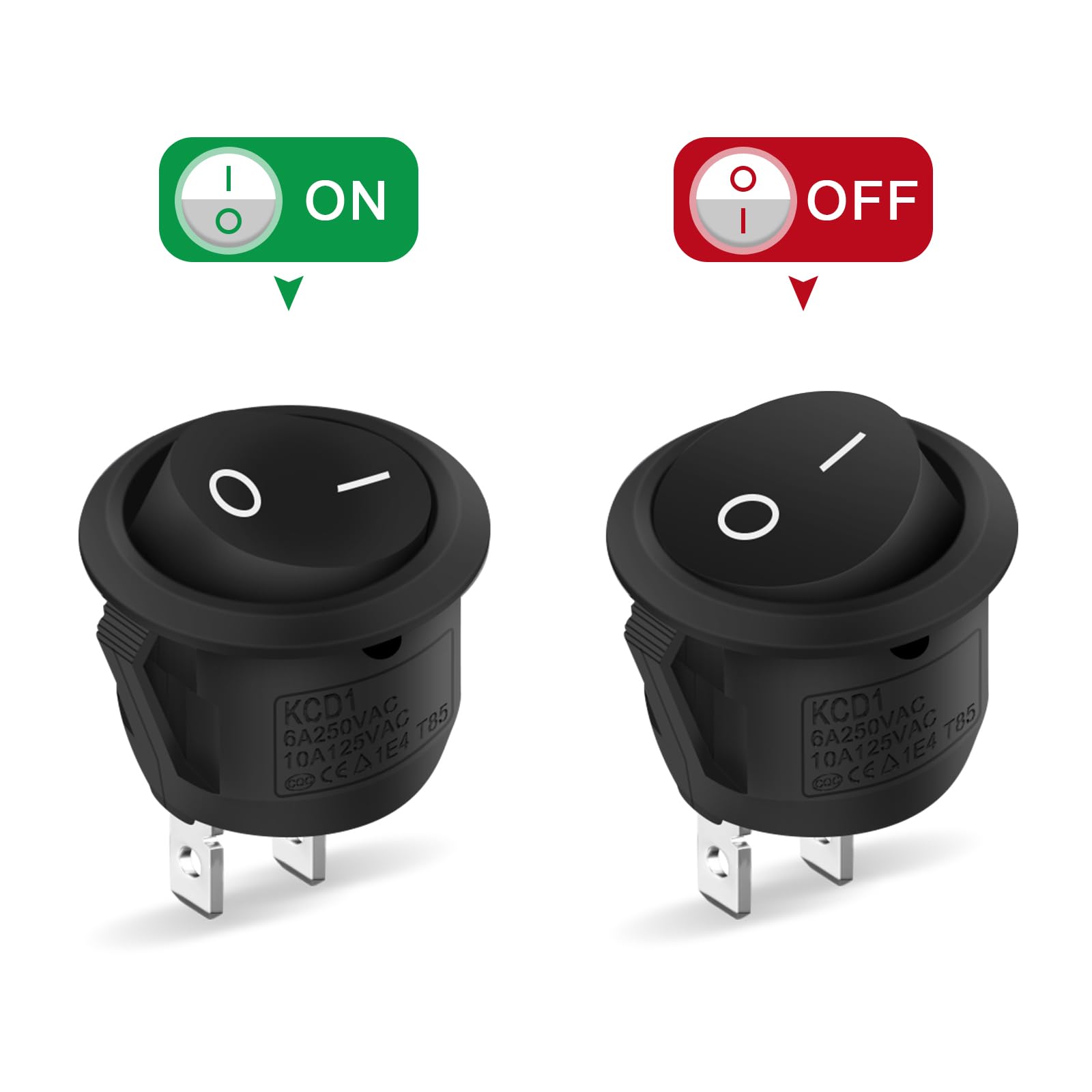 Mini interruptor de palanca redonda de 2 polos, interruptor de balancín ON/OFF, con autobloqueo, interruptor redondo, 10 A/125 V, 6 A/250 V, negro, para coche, barco, electrodomésticos