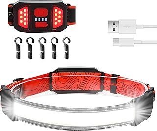 Rechargeable Headlamp Flashlight, 1000 Lumen 230°Wide-Beam LED Headlamp with Taillight & 5 Clips, 3 Modes Super Bright Head Lamp, COB Lightweight Headlight for Outdoors Running,Camping,Hiking,Fishing (1 PCS)