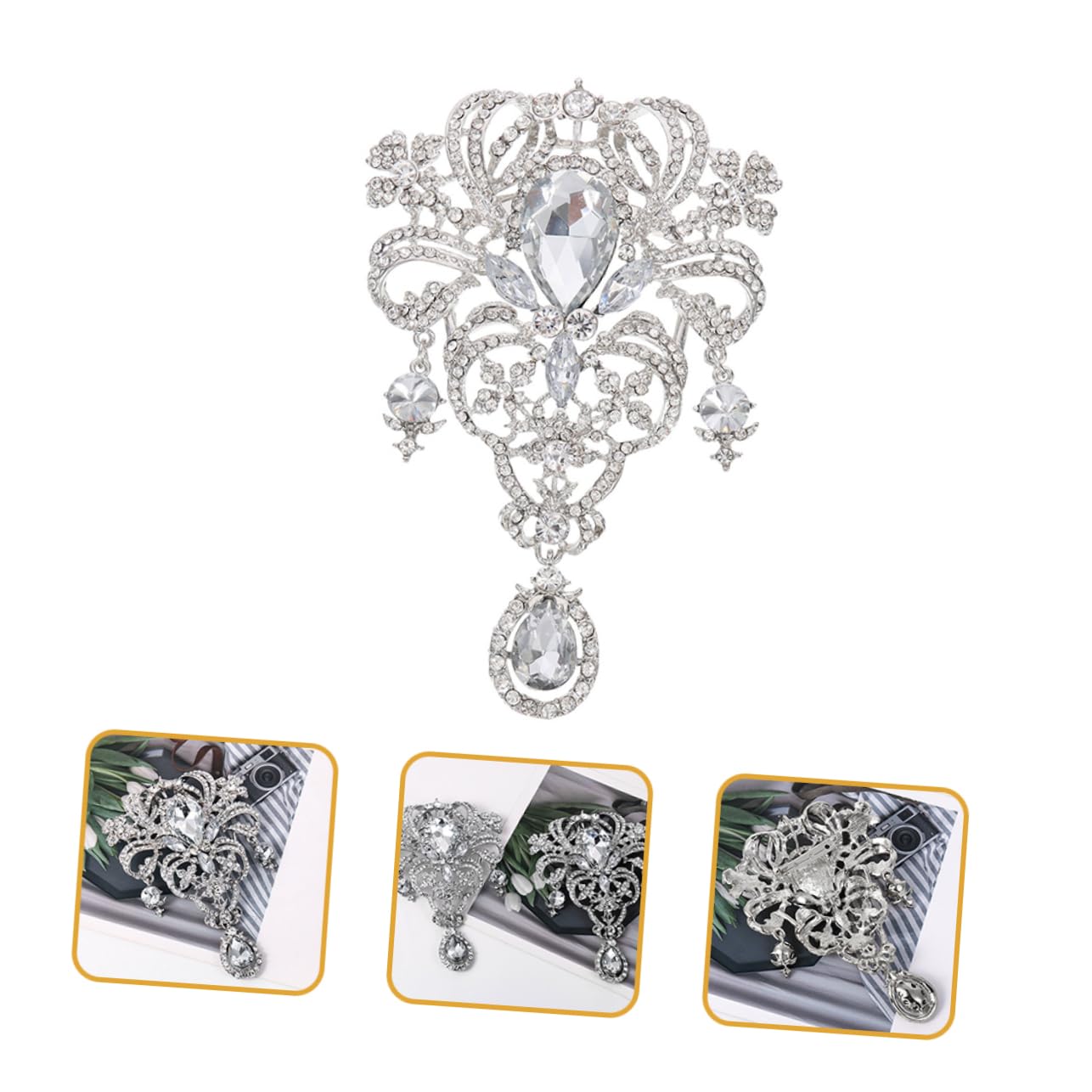 BESTYASH broche de diamantes de imitación broche de flor de pedrería brillante ramo de novia joya decoración de alfiler para mujer alfileres de ramo aleación Silver