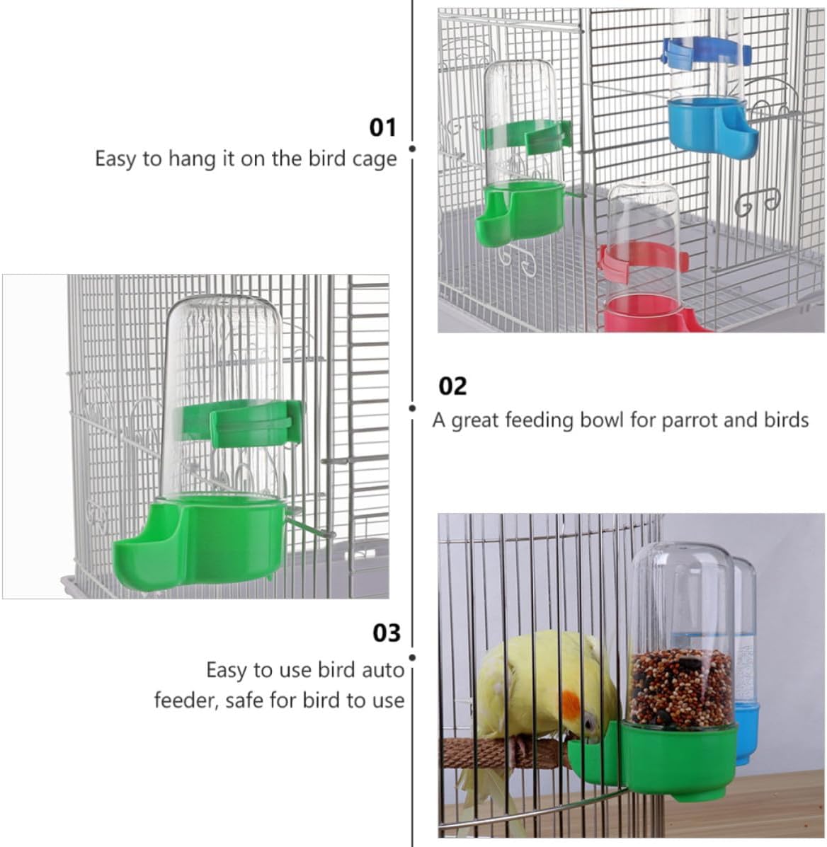 3pcs Automatic Bird Drinking Bottles for Parrot Cage, Plastic Parrot Drinker with Feeder Function, Easy Breeding Water Dispenser Accessory for Birds