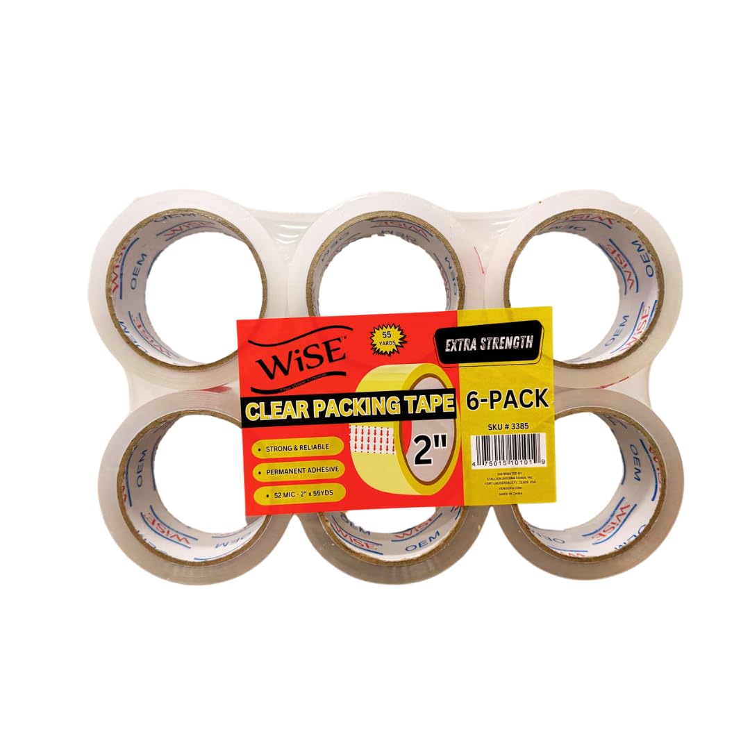 Clear Packing Tape for Shipping, Moving & Storage – Heavy Duty, 52 Micron Thick, 2 Inch x 55 Yards, Strong Adhesive, Tear Resistant – Packing Tape for Boxes – 6 Rolls (Clear, 2