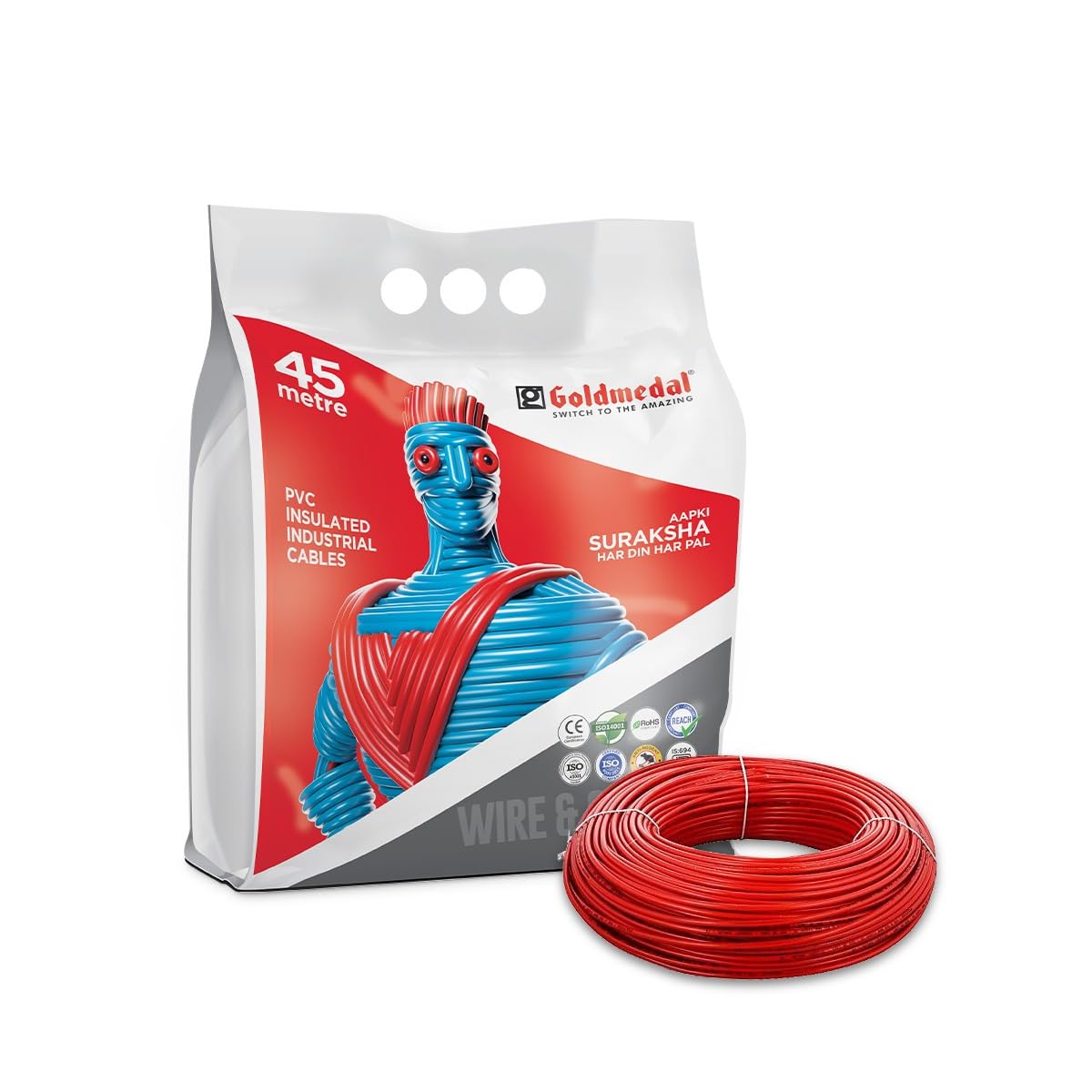 Goldmedal 45 Meter 1100V 1.0 Sq mm Fire Retardant Electric Wire (Red) - Pack of 1 | Wire for Domestic & Industrial Connection Use | Multi-Strand, PVC ...