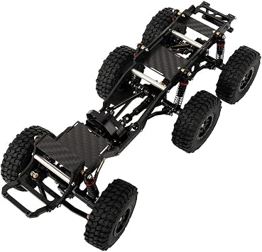 SCX24 66 Carbon Fiber LCG Chassis Car Frame with Metal Axles Wheel Rims for Axial 1/24 Low Center Gravity Chassis Assembled Body Kit Upgrade Part Black