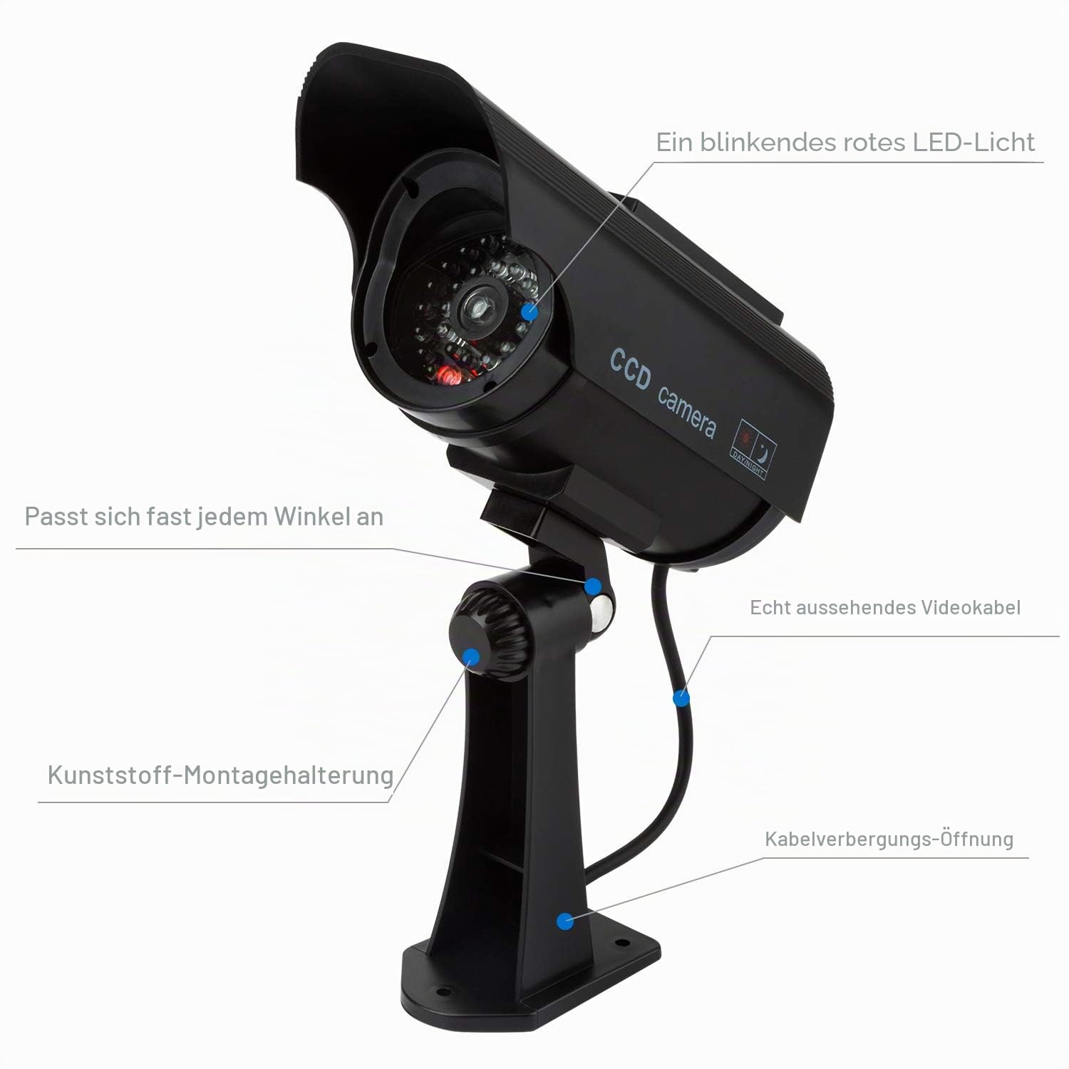 4 Stück Attrappe Kamera CCTV Dummy Überwachungskamera mit Rot Blinkender LED Fake Sicherheitskamera - Schwarz