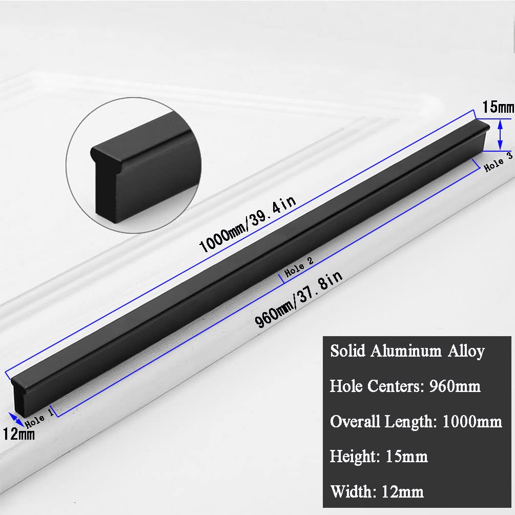 Möbelgriff Modern Lang, 2 Stück Schrankgriffe Schwarz,Massive Aluminium | Beschichtungsverfahren,Gesamtlänge:29-1000mm T-Zuggriffe,Griffe für küchenschränke Kleiderschrank Zieht Griffe,1000mm/39.4in