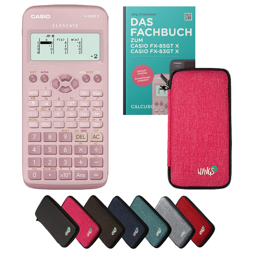 Casio fx-83GT X Incl. Funda Protectora Rosa y Libro especializado (64 páginas, DIN A5) – Calculadora científica – Smart Set (Alemán)
