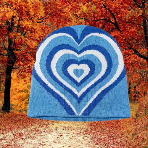 Beanie Cap Stocking Knit Hat Biker Blue White Heart Ski Skiing Outdoors Cold Weather Fashion Style Nature #TOP2