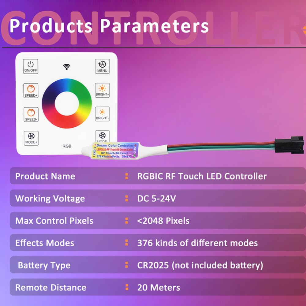 COB RGB IC LED Lichtstreifen WS2811 Adressierbare 720LEDs Traumfarbe DC24V 10M COB Fließendes Wasser Hochflexibel mit RF Touch Panel Controller 24V 200W Netzteil