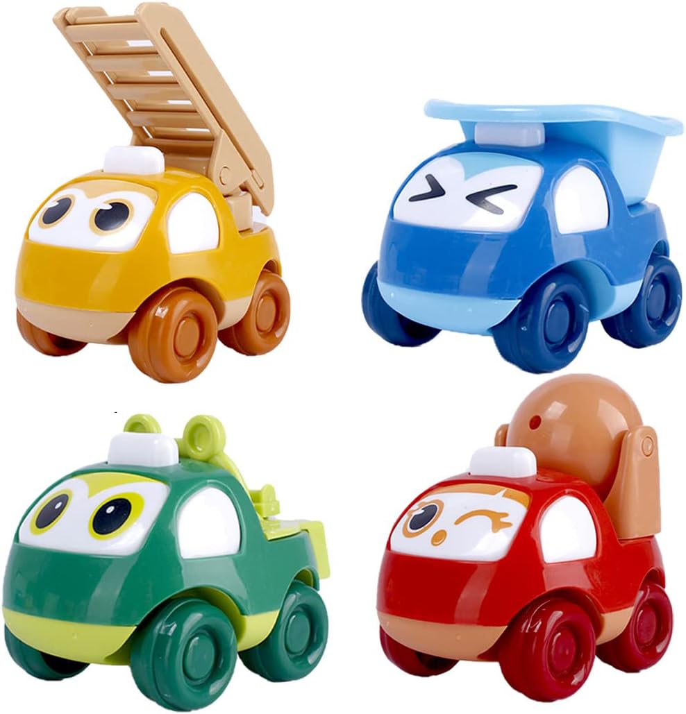 Pull Back Cars for Toddler,Pull Back Cars Toys for 1 2 3 Years Old Baby,4 Pack Kids Early Educational Vehicles - Boys and Girls Birthday Party Favors Gift (Pull car)
