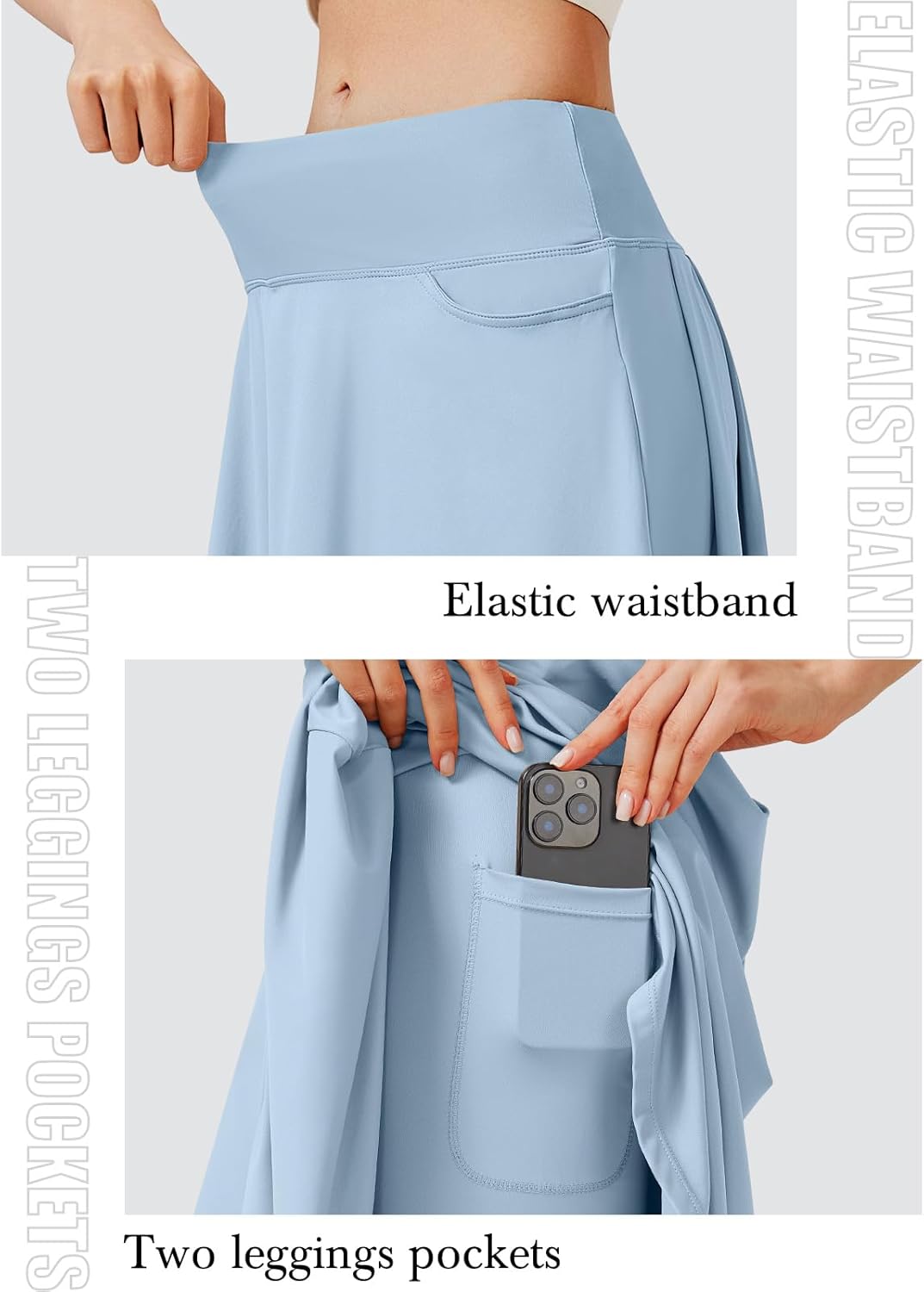 ANIVIVO 24" Long Knee Length Skirted Leggings for Women, Athletic Pleated Skirt with Leggings Workout Skirt Pockets - Image 4