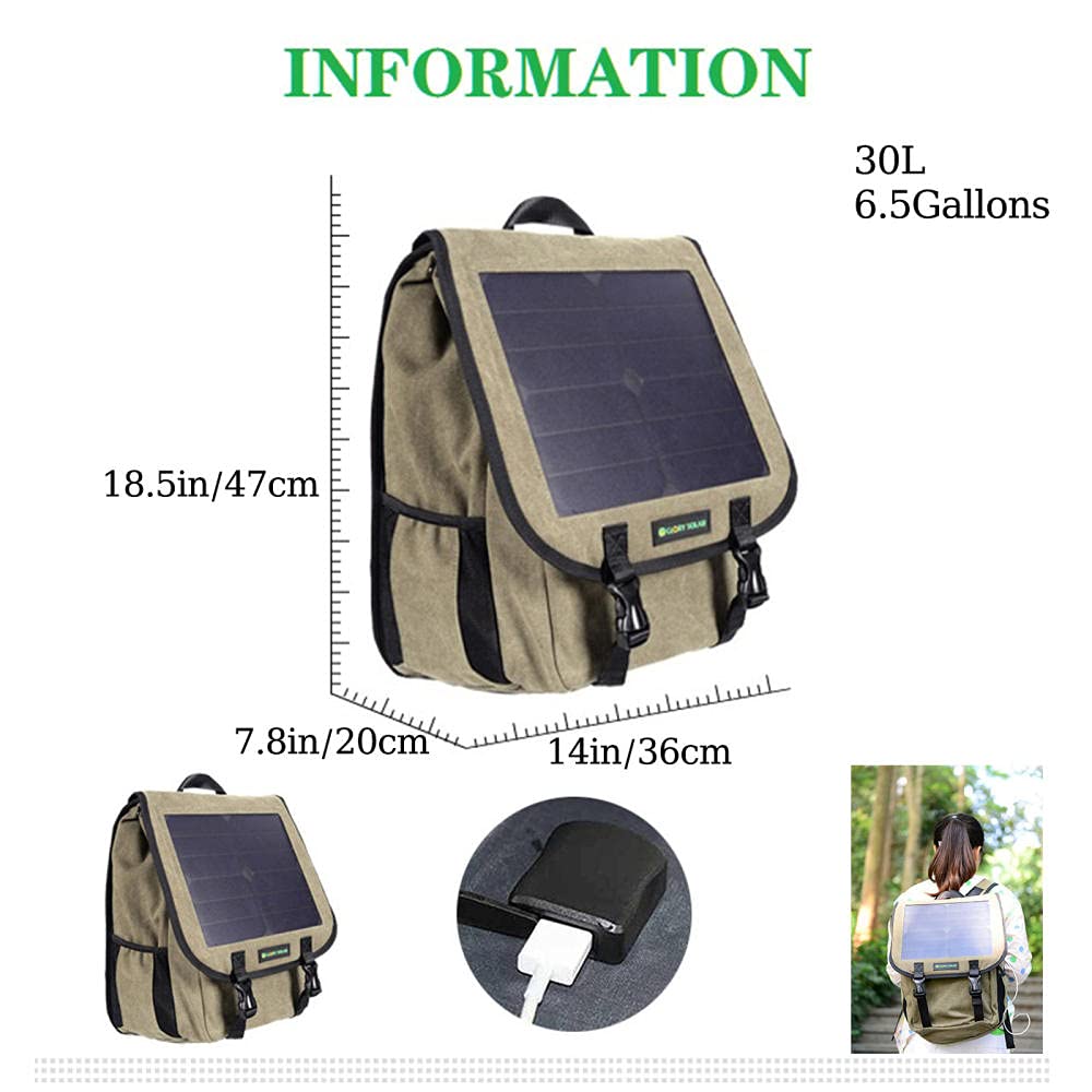 Zaino Solare, Zaino con Pannello Solare Integrato da 6 Watt | Impermeabile e Resistente | con Porta USB per ricaricare Laptop, cellulari, Fotocamere, Tablet, powerbank e Altri dispositivi USB