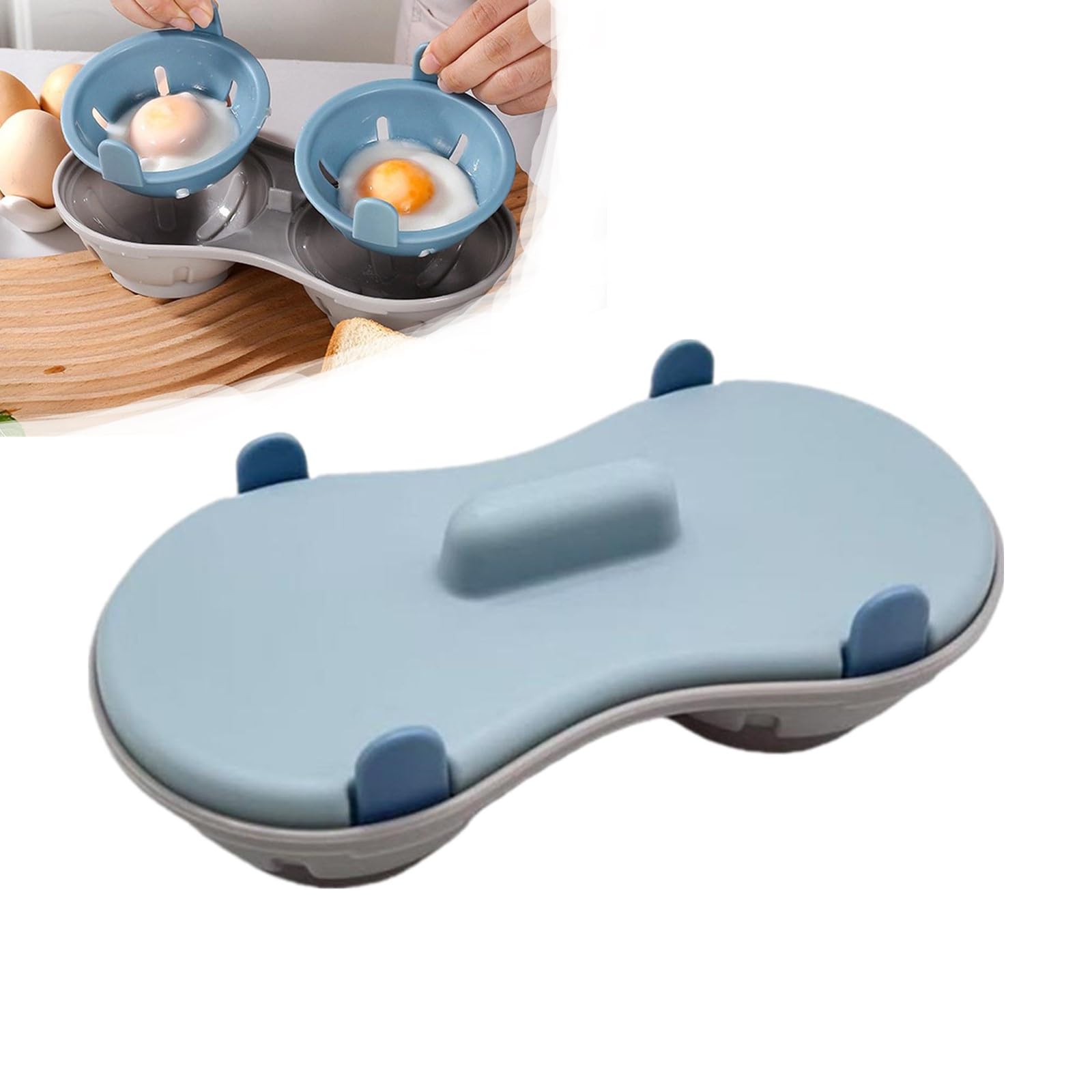Microwave Egg Poacher Egg Cooker, 2 Cavity Silicone Draining Egg Boiler, Non-Stick Poached Egg Cups Kitchen Cooking Gadget