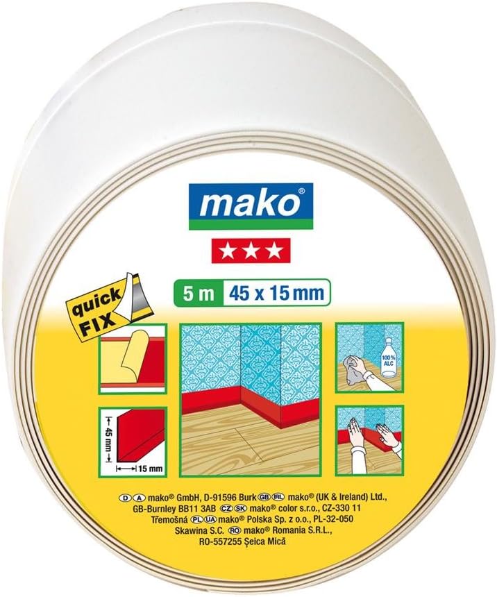 Smooth Bending Skirting Board, White Transition Profile, Threshold, Door Sill, 45x15mm, 5m