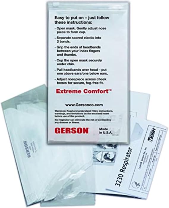 GERSON N95 Pouch Respirator (3230), NIOSH-Approved, Made in U.S.A., One-Size, 50 Respirators/Box, White