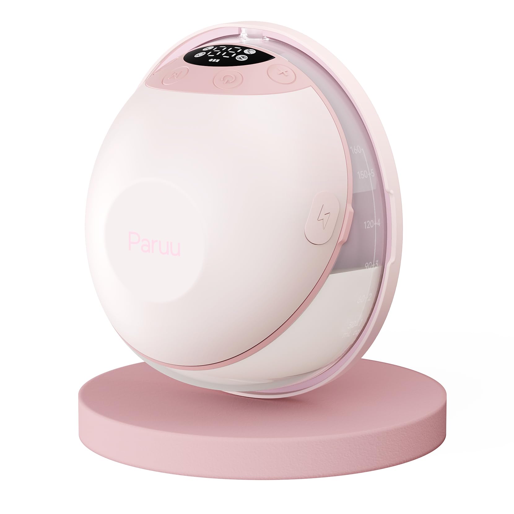 Paruu P20 Tiralatte Elettrico Indossabile, 4 Modalità e 12 Livelli con Flangia a Doppia Tenuta da 19/21/24 mm, Tiralatte Portatile, Design Visivo del Tempo e Volume del Latte (1, Rosa)