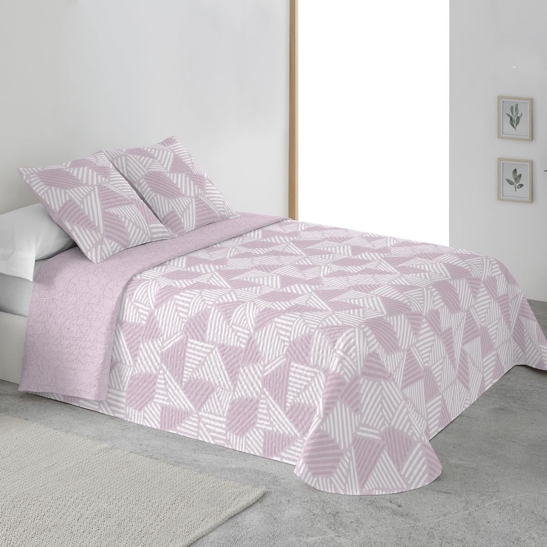 BOHEME Colcha Estampada Reversible Cosida Carla Rosa Cama 150 cm - 250x270 cm