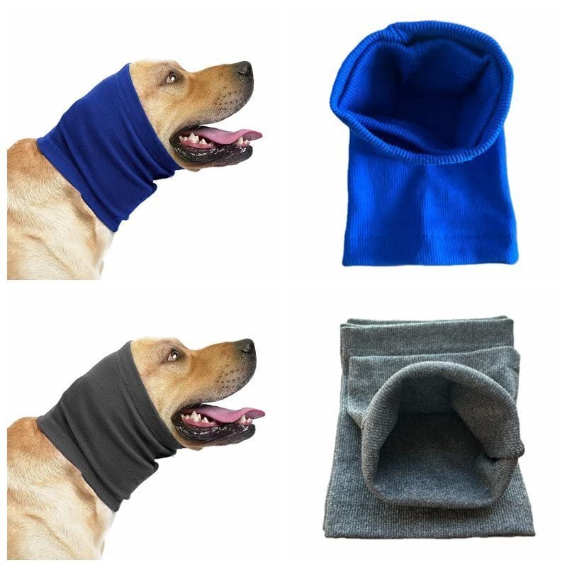 Image of Quiet Ears for Dogs Keep Calming Ear Hematoma Reusable, Anxiety Relief for Blow Drying, Grooming, Thunder & Fireworks Blue+Grey L