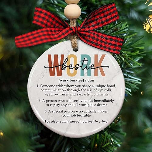 Miniatura 6 de Work Bestie Definition - Adornos de cerámica, divertido árbol de Navidad 2023, mejor amigo, compañero de trabajo, regalo de cumpleaños, amistad,