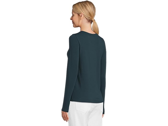 Sheer Knit Round Neck Slim Long Sleeve Tee - Image 1