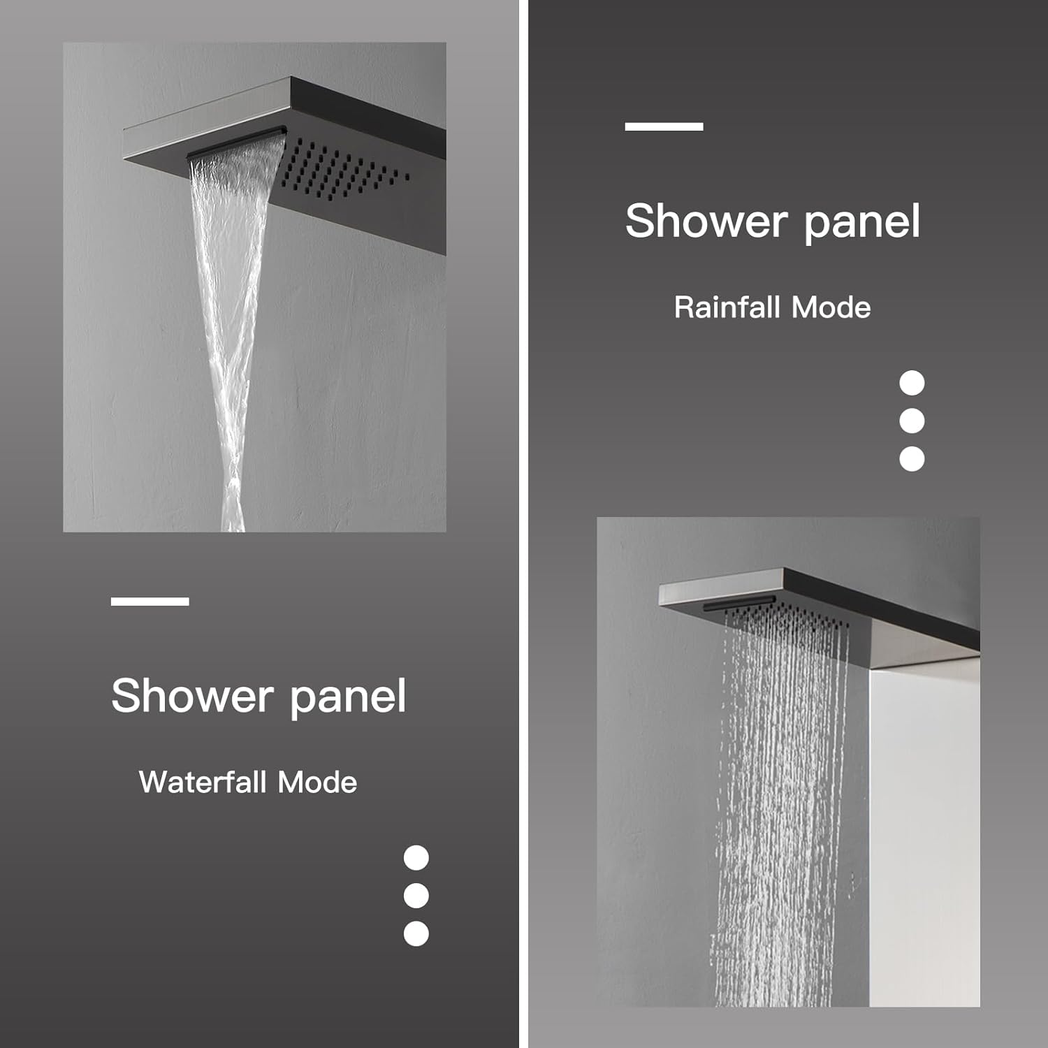 BWE Rainfall Waterfall Shower Tower Panel System Stainless Steel Bathroom Shower Panel Tower with 5 Body Sprays and Handheld Shower, Brushed Nickel and Black