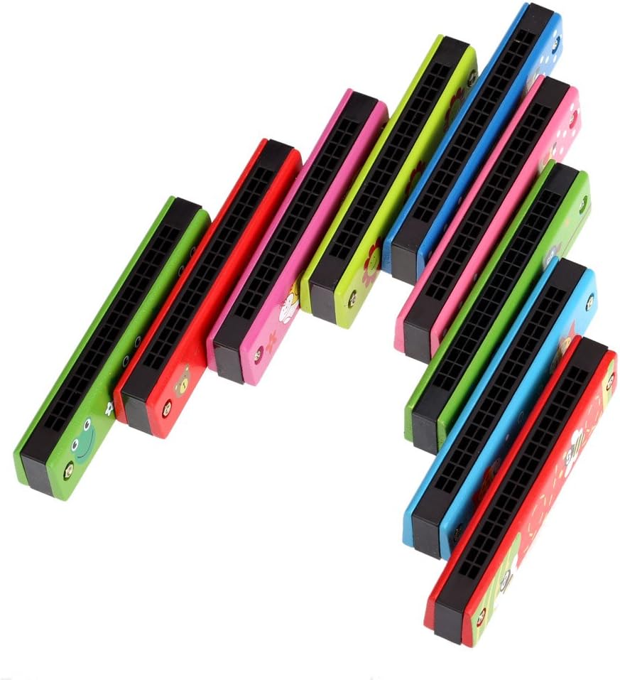 Eacam Harmonica 16 Holes Kids Musical Instrument Educational Toy Wooden Cover Colorful Free Reed Wind Instrument Musical Music Equipment