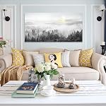 Canvas Art mural pour le salon mur Décorations pour chambre Foggy foret Trees Peinture de paysage- ady to Hang images- 20"x40" décoration murale