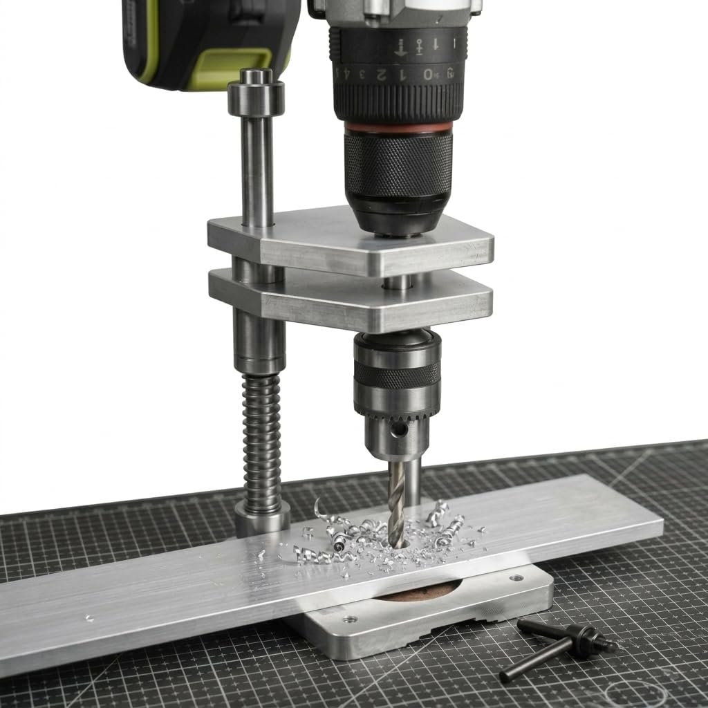 PDG-1J High Precision Portable Drill Guide, Double-Layer No Wobble Portable Drillling Guide, Heavy-Duty Full Metal Drilling Jig for Straight Holes, Includes Chuck Key for DIY & Woodworking