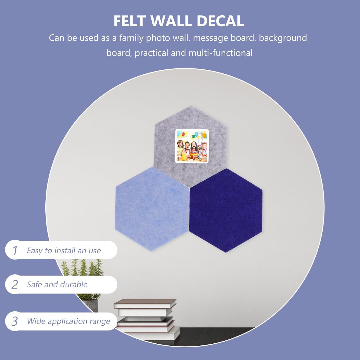 Hexagon Felt Pin Board 10pcs Set, 9mm Thick Colorful Bulletin Felt Wall Tiles with Adhesive, Small Decorative Picture Display Board for Home Office Memo and Message Walls