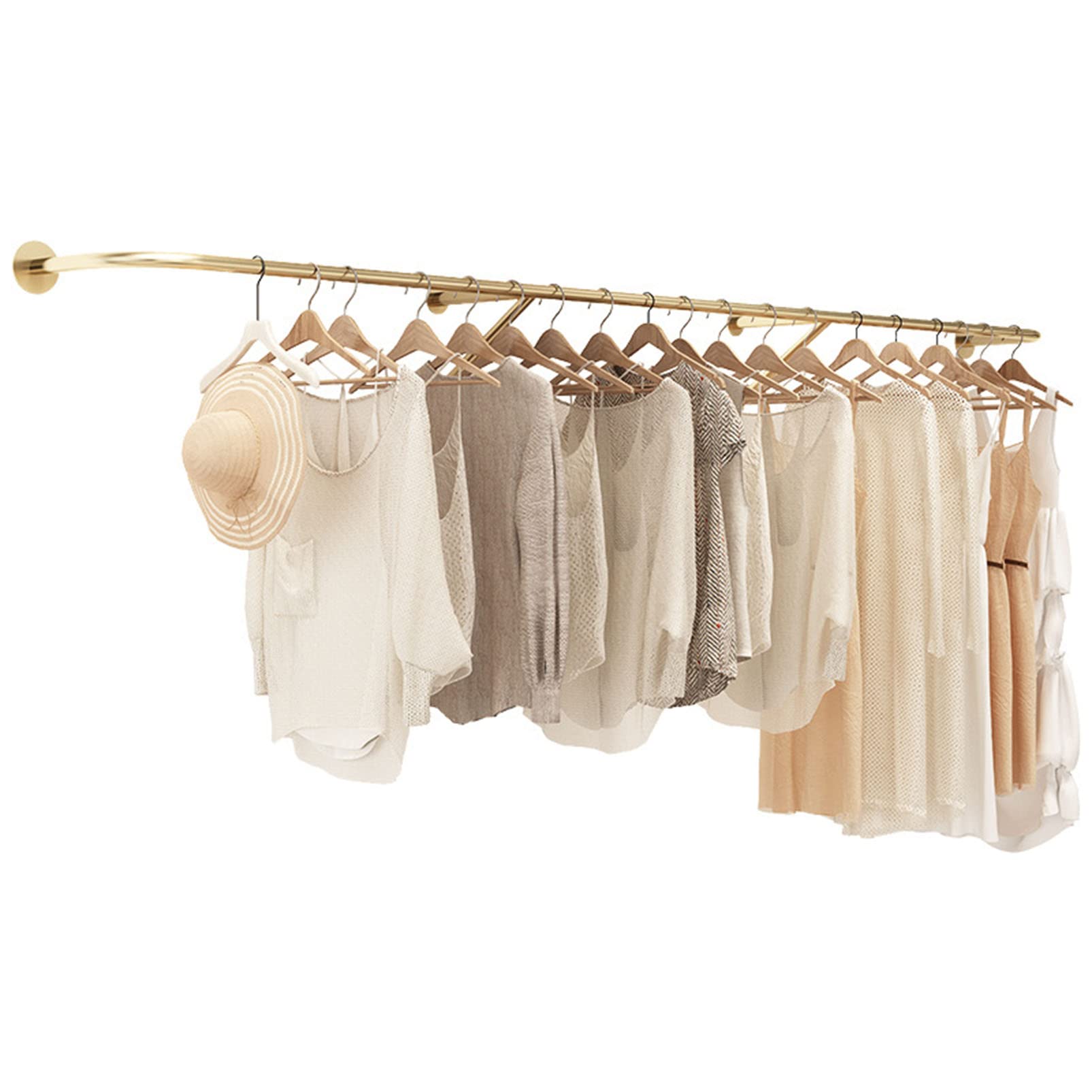 Perchero dorado de pared con barra de ropa para boutiques