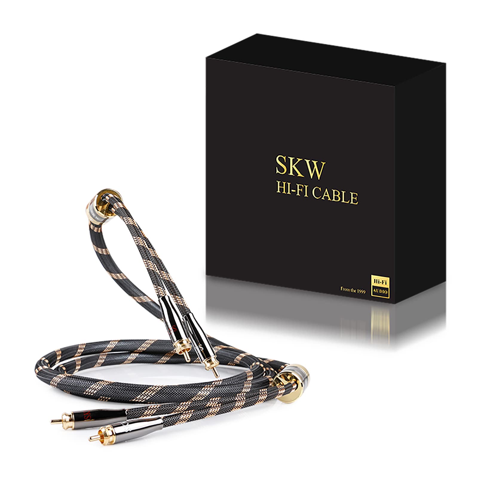 SKW Câble Audio Audiophile de Mise à Niveau 2RCA mâle vers 2RCA mâle Adaptateur de convertisseur de système HiFi avec diamètre 12,8 mm(1M, Noir)