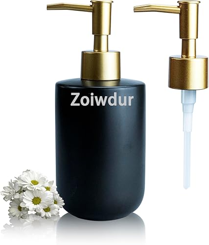 Dispensador de jabón de manos, dispensador de jabón de cerámica negro mate de 14 onzas con 2 bombas inoxidables, dispensador de jabón líquido