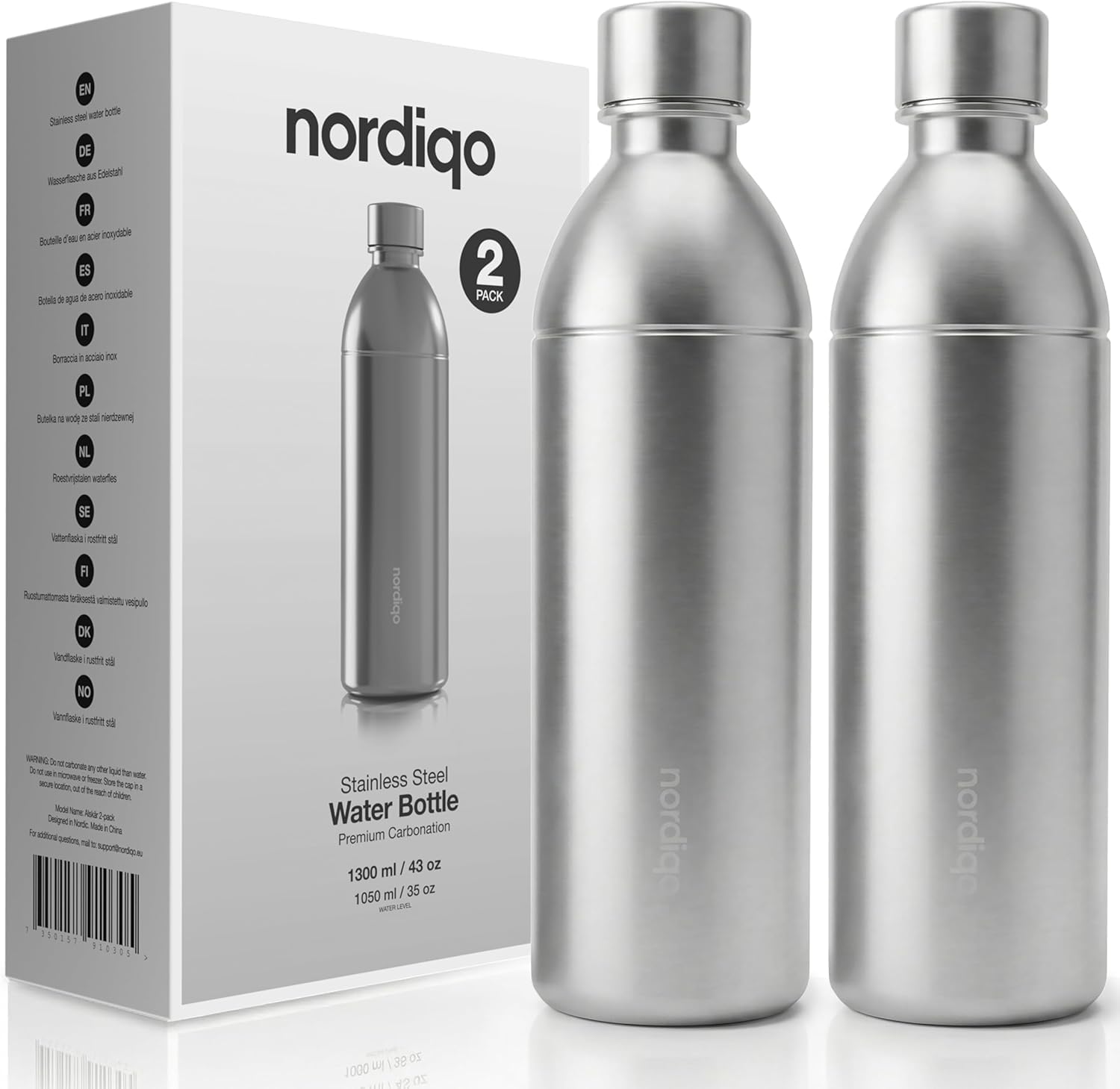 Stainless Steel Carbonating Bottle 43 oz | Compatible with Aarke Carbonator 3 (Not Pro) and SMEG Soda Makers | No Expiration | Plastic-Free | Dishwasher Safe | Replacement Bottle | 2x Steel