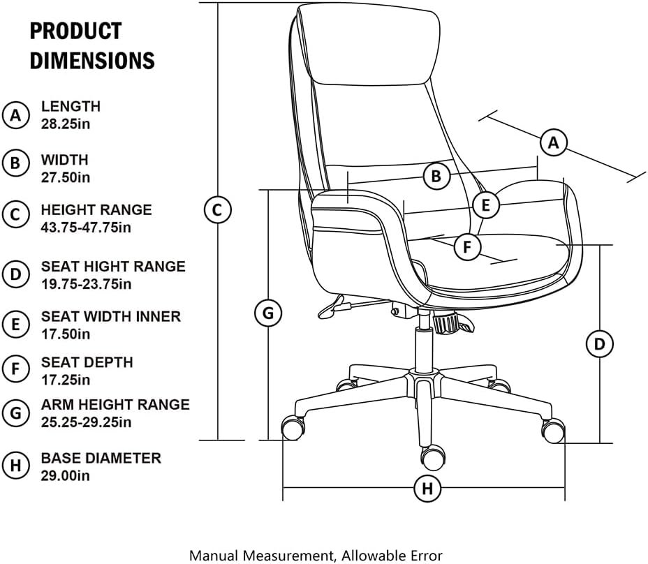 Glitzhome Home High-Back Office Chair Leather Adjustable Swivel Desk Chair with Arms, Cream